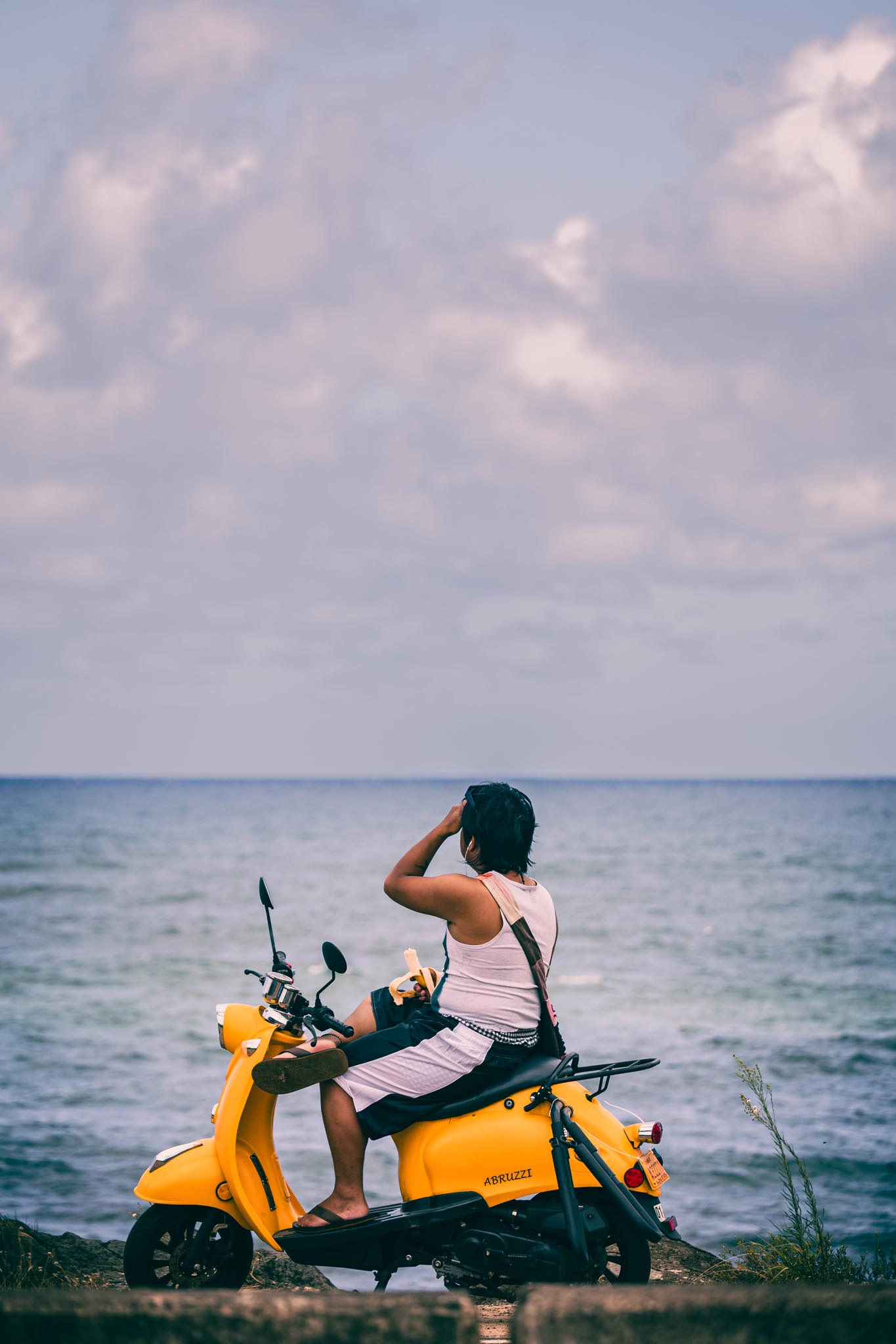 Scooter portrait near the shoreline